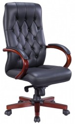Кресло руководителя Everprof Monaco Wood Кожа Черный